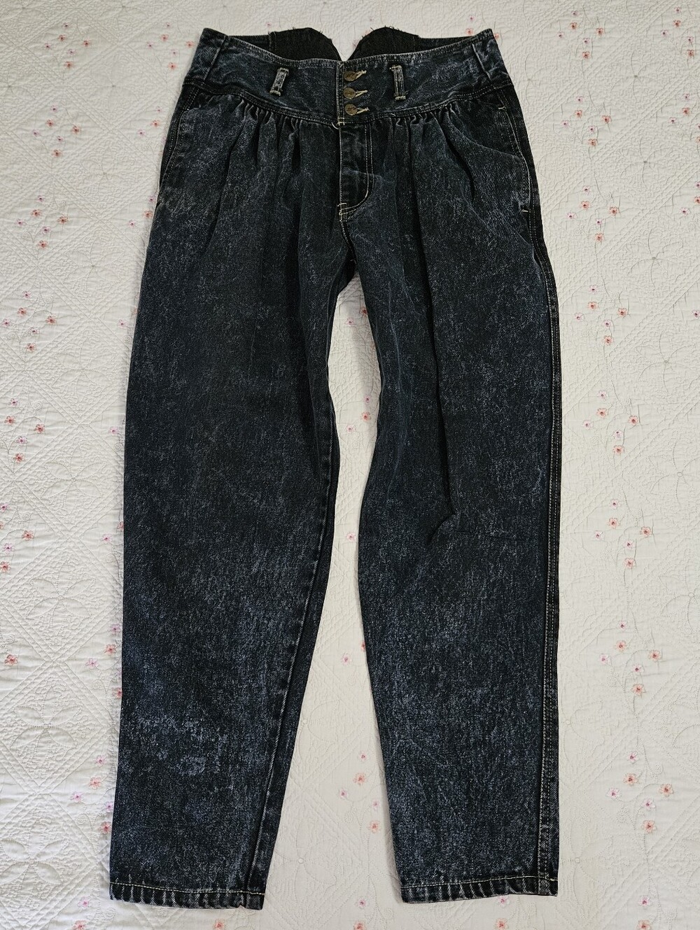 Vintage 80s Traffic High Rise Pleated Dark Acid Wash Jeans Sz 13 14 Womens